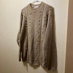 Vintage Arbor Creek Women's Brown 3D Pom Accent Chunky Knit Sweater Size Large